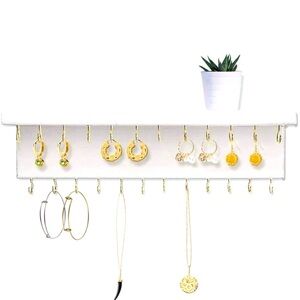 Wooden Jewelry Organizer- Wall mounted,  Rack w/ 30 S-Hooks - missing screws
